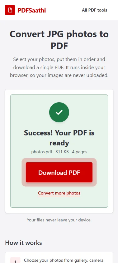 मोबाइल स्टेप 4: Download PDF पर टैप करें