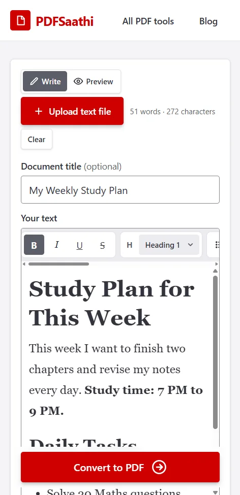 Mobile step 2: Type your text and format it