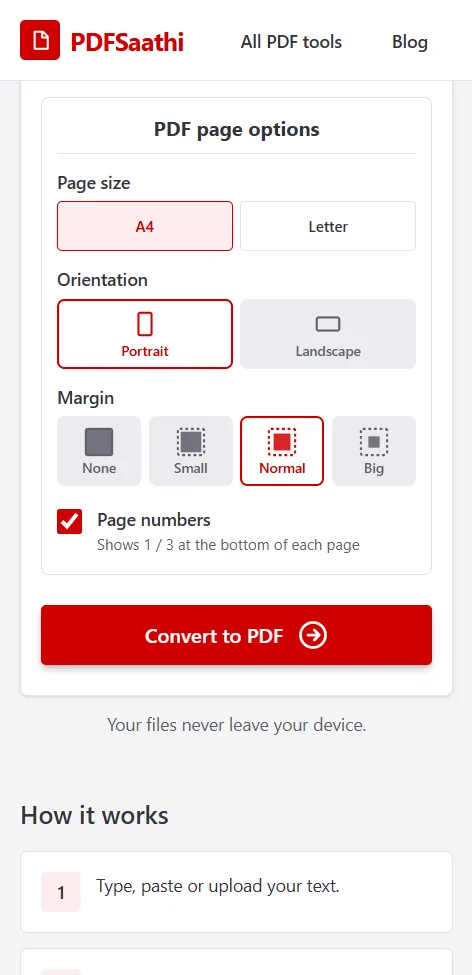Mobile step 4: Choose page options and tap Convert to PDF